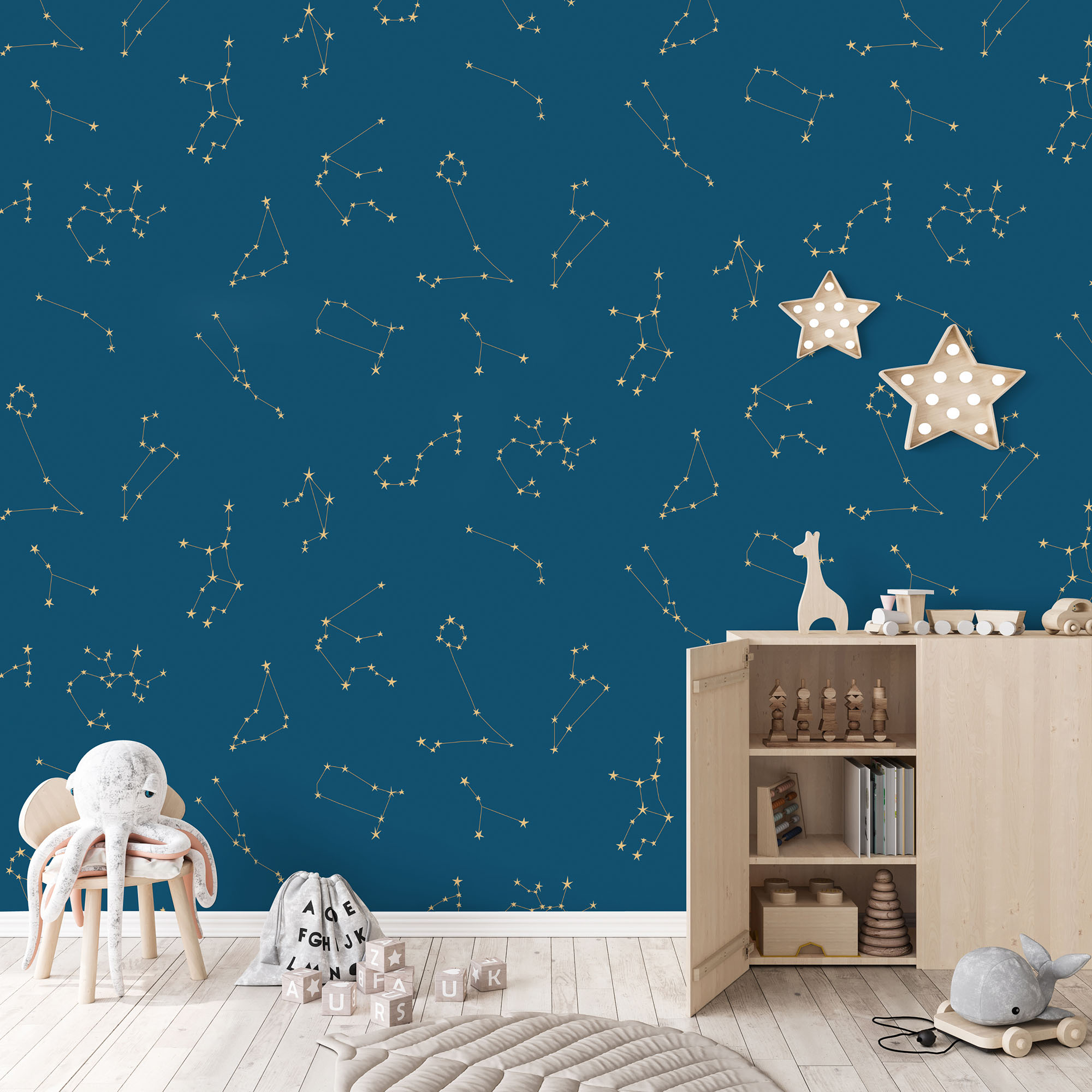 Kinderkamer met thema ruimte met sterrenbeeldenbehang Sterrenhemel van Perron 11