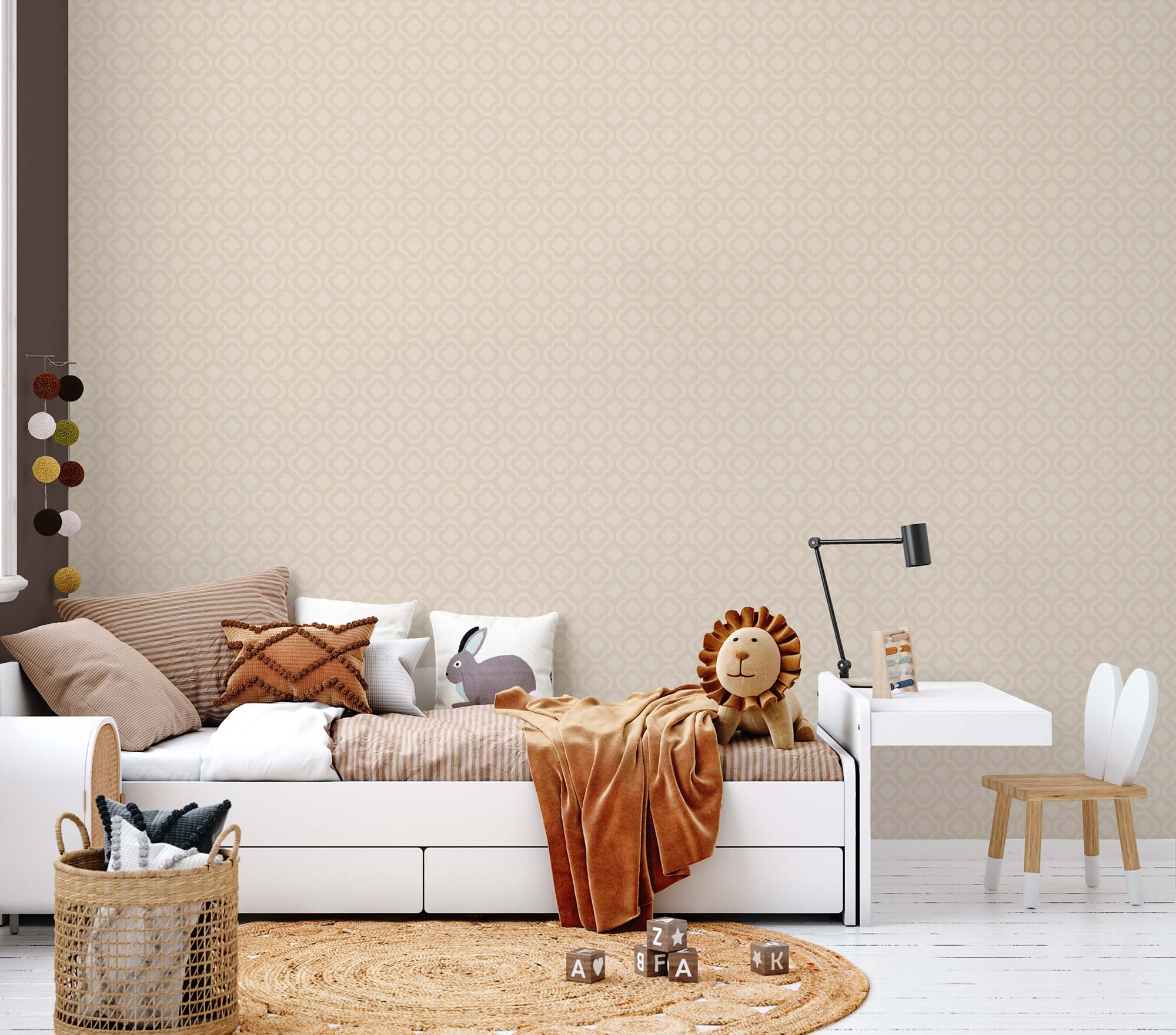 Beige behang Retro Bloem in babykamer