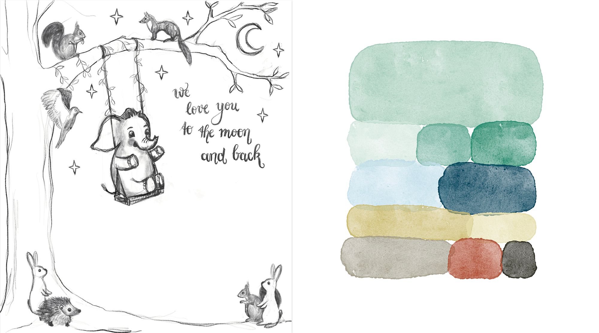 Schets voor het maatwerk behang en het kleurenschema