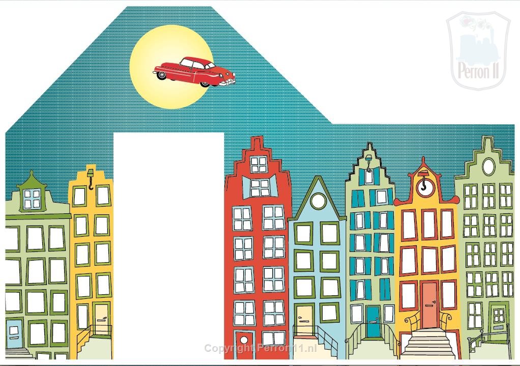 Posterbehang grachtenpandjes op zolderkamer