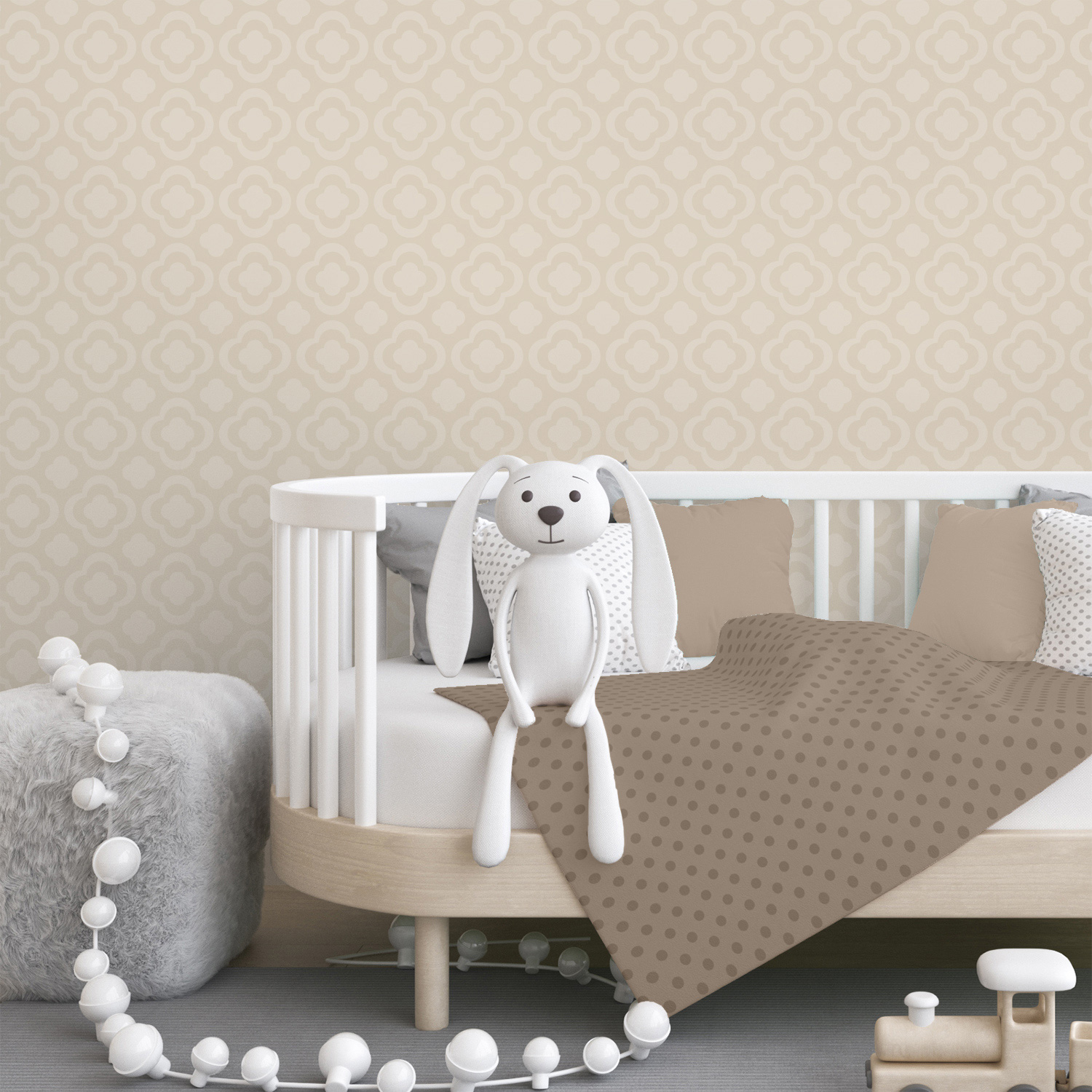 Grafisch babybehang Retro Bloem in beige ton sur ton tinten