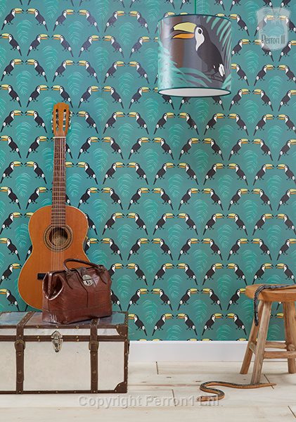 behang en lamp toekan jungle van Perron 11 in stoere kinderkamer