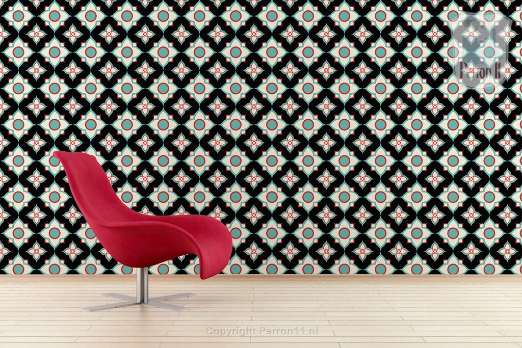 Interieur met behang zwart Flower Night van Perron 11