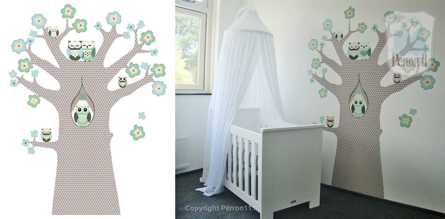 Behangboom familie uil voorbeeld grote ogen baby's