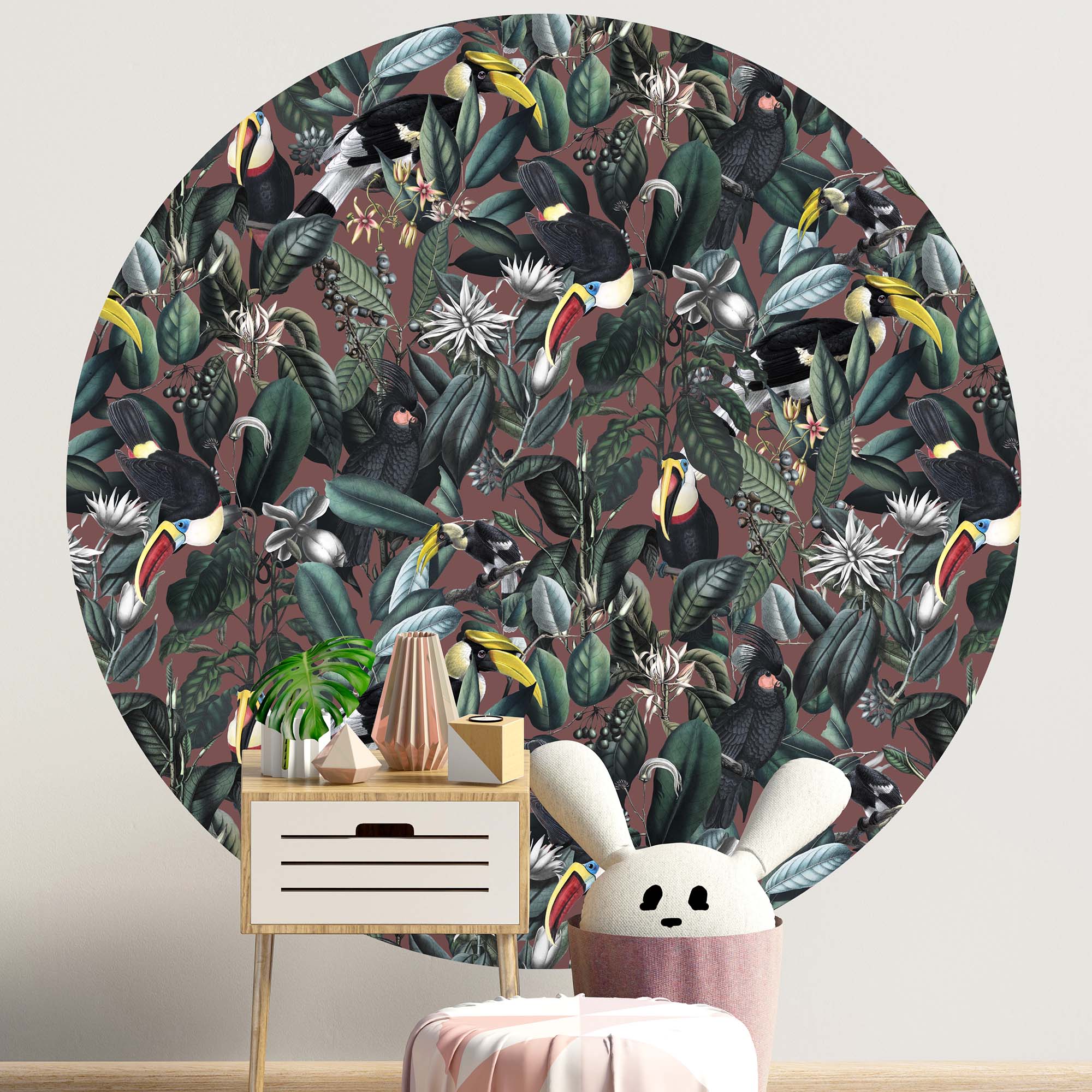 Behangcirkel gemaakt van behang Tropische Vogels