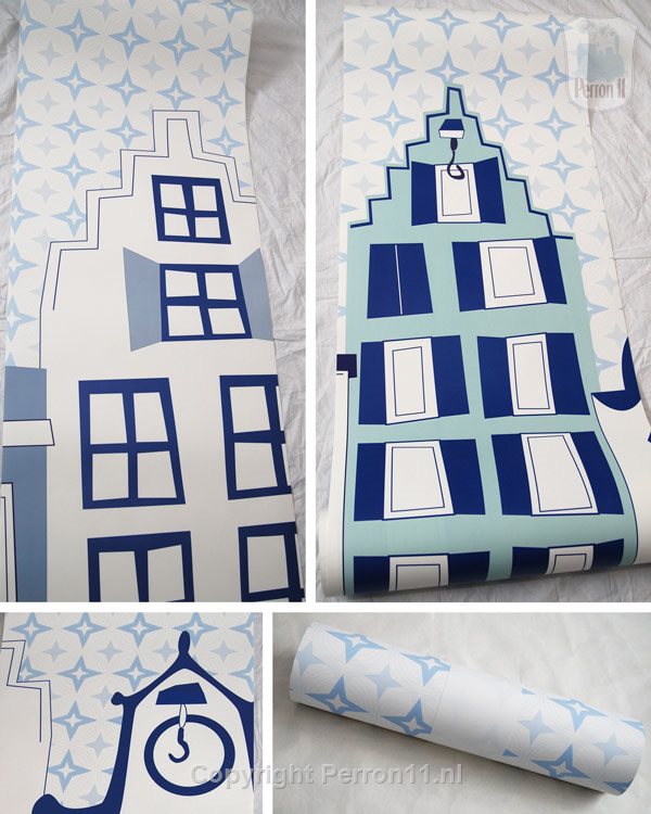 behang delfts blauwe stad fotocollage