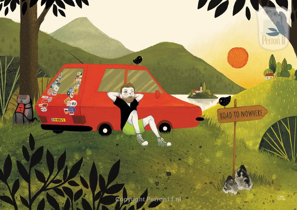 Illustratie van Eline Krus Tour door Europa met de auto