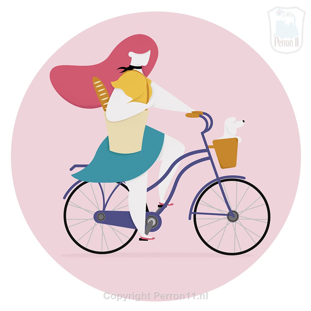 Illustratie van Eileen Boeijkens van een Parisienne op de fiets