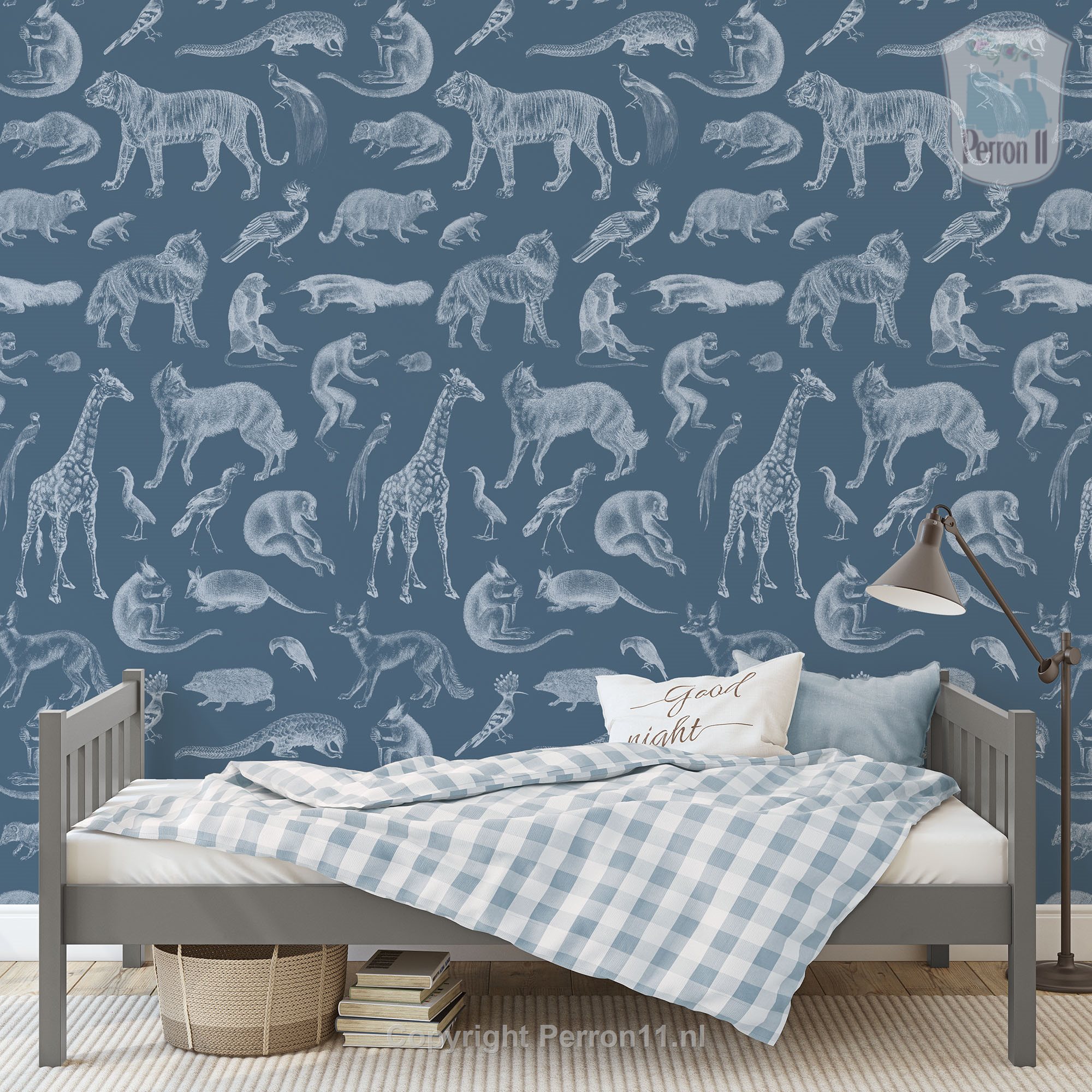 Stoere kinderkamer met behang wilde dieren