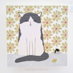 Wanddecoratie Illustratie Kat op houten blok