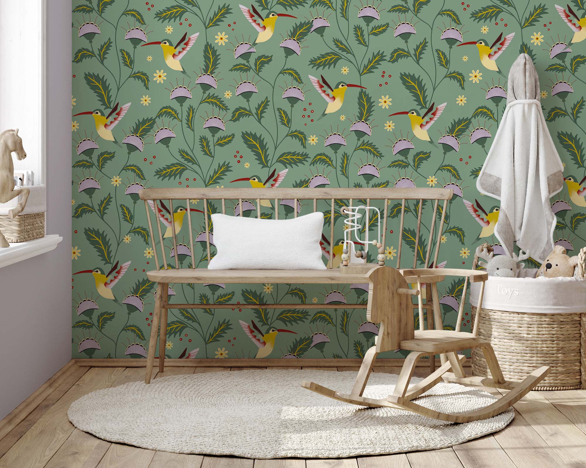 Trendy kinderbehang geïnspireerd op de natuur: met bloemen en vogels