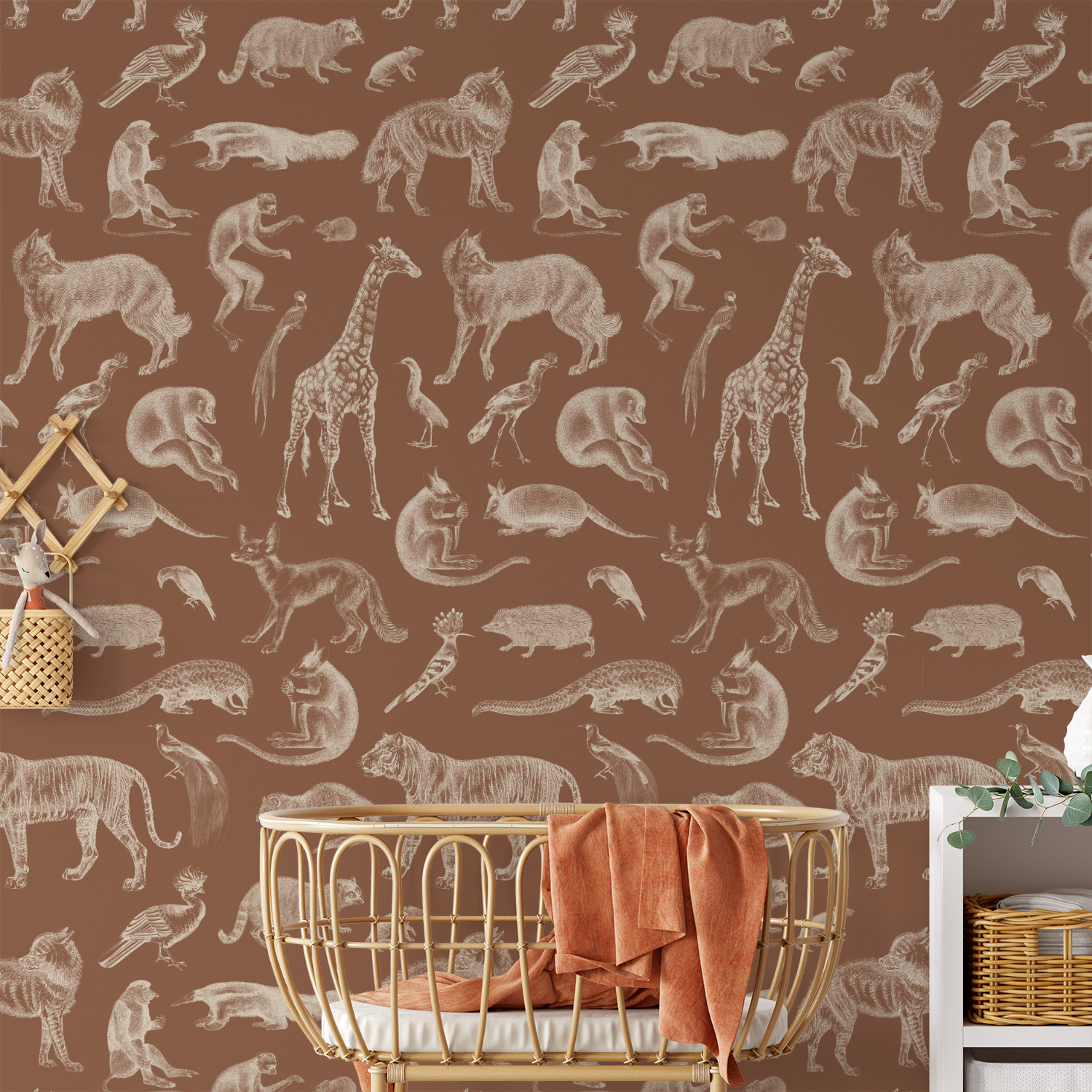 Babybehang Wilde Dieren in bruine ton sur ton tinten