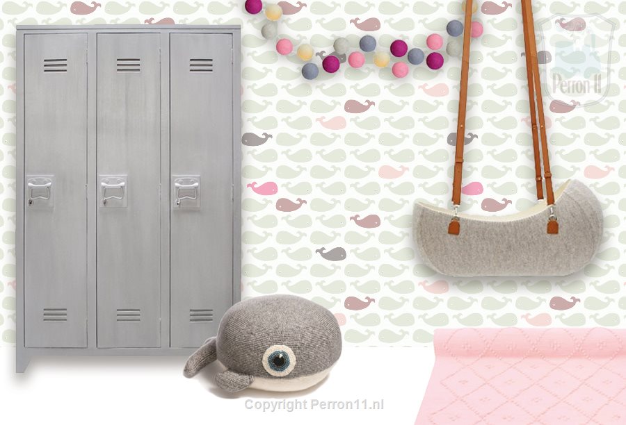 kinderkamer inspiratie moodboard behang walvis mintgroen met pastel accessoires