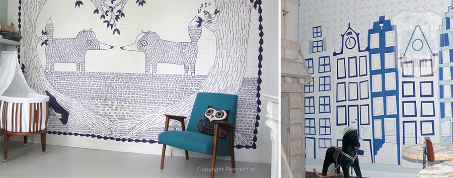 Twee kinderkamers met blauw gecombineerd met hout