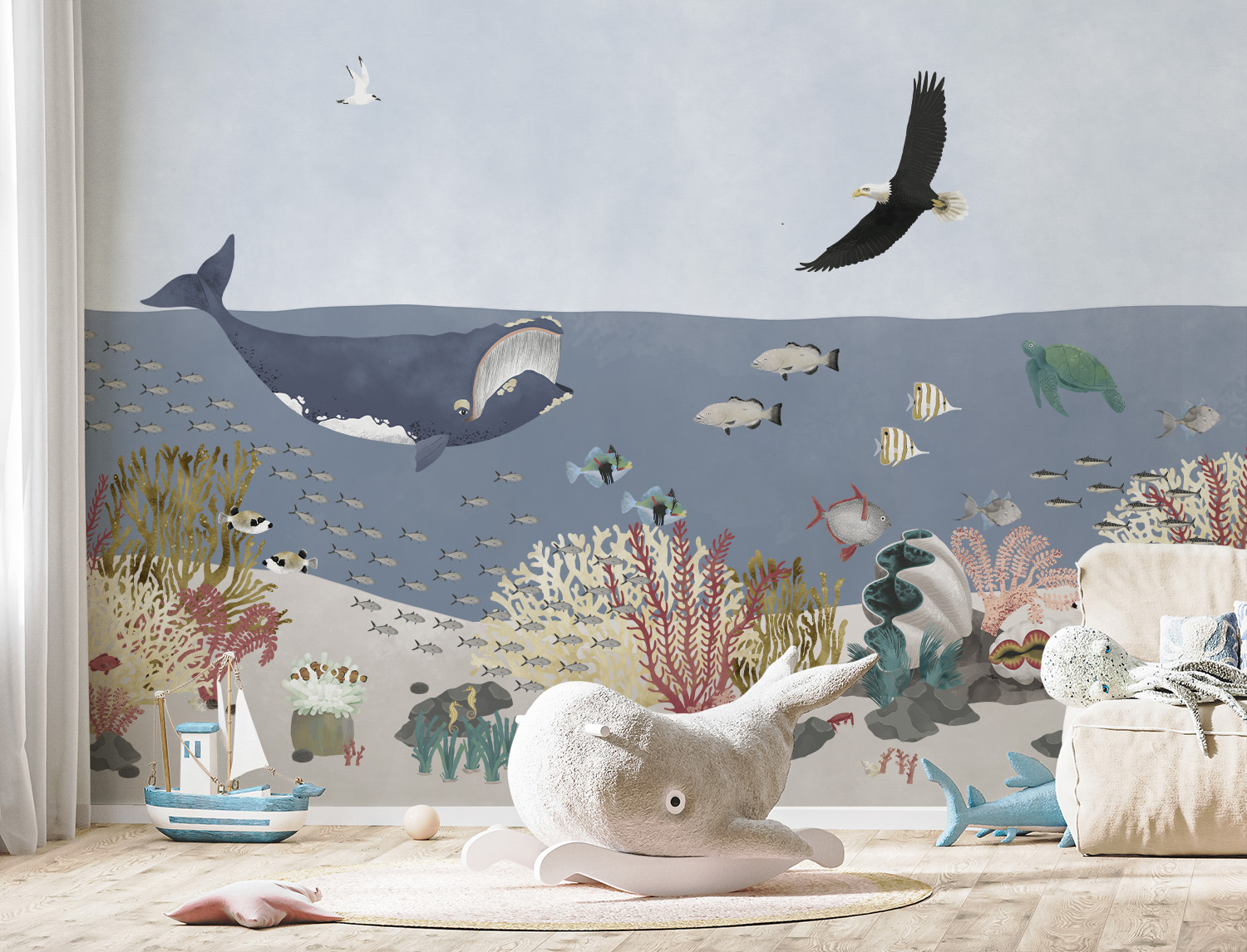 Het fotobehang onderwaterwereld met zeearend dat we speciaal voor een klant ontwierpen