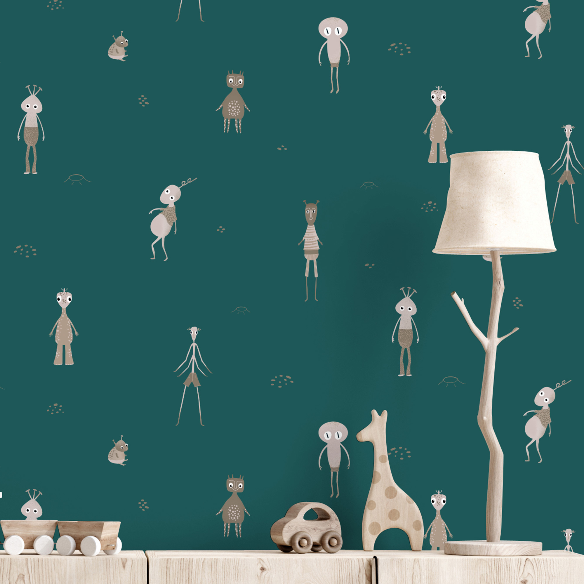 Kinderkamer met thema ruimte en behang met aliens van Perron 11