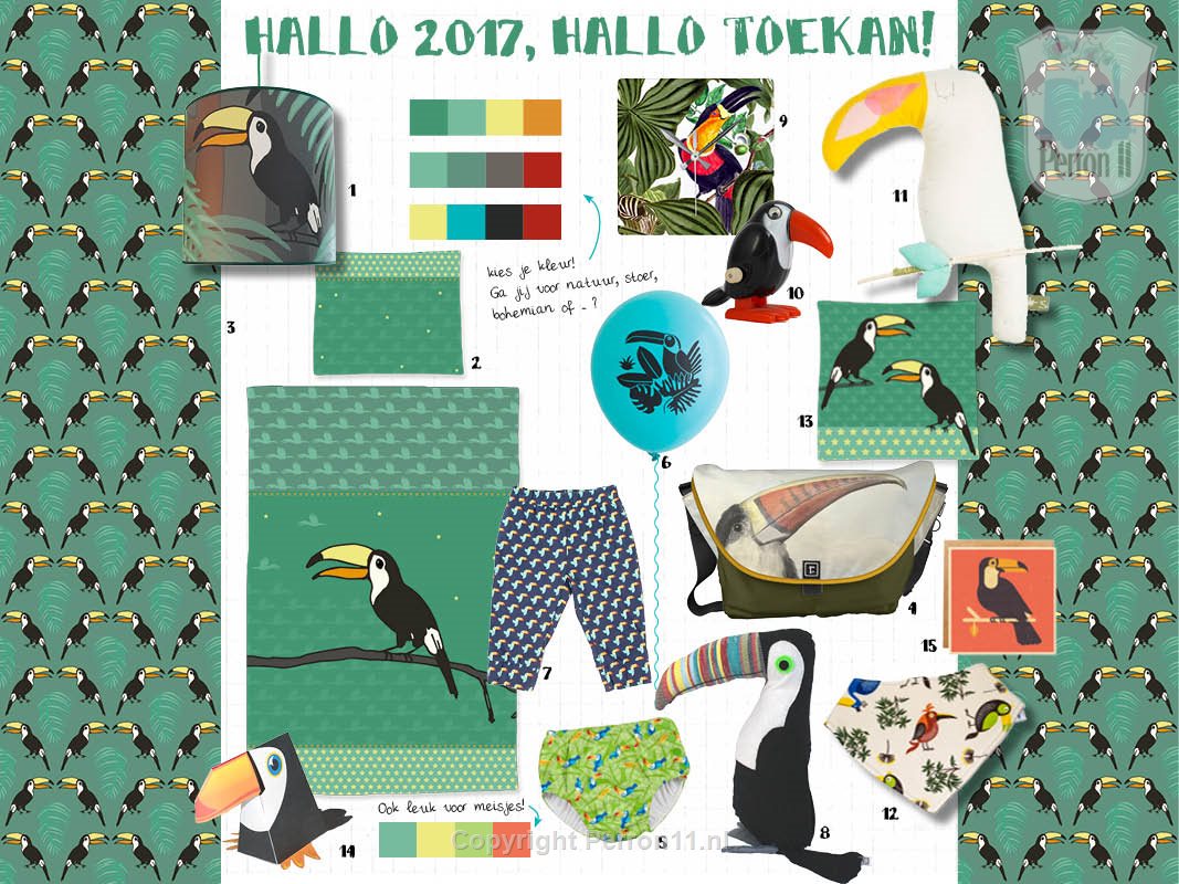 collage van toekan accessoires voor je kind en jezelf